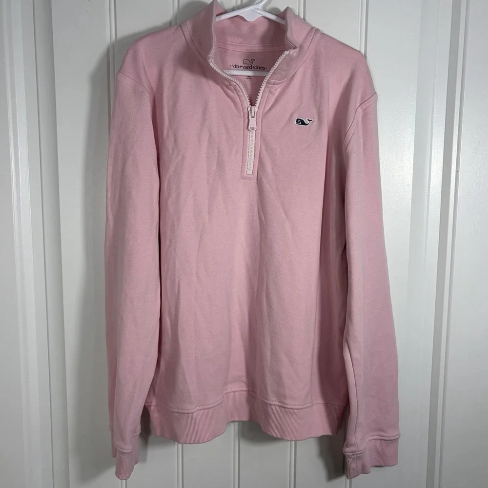Vineyard Vines Girls Pink 1/4 Zip Pullover Sweatshirt Whale Logo Size M 10-12